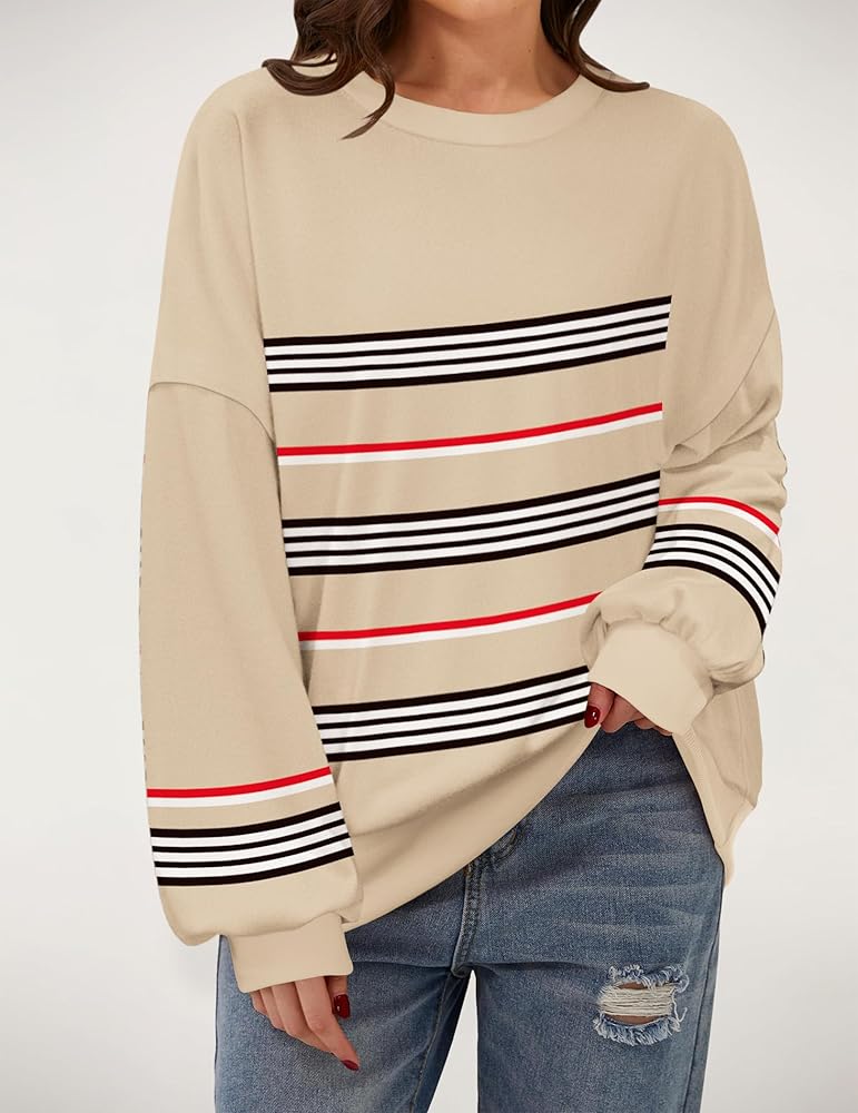 Amazon.com: Zeagoo Casual Crew Neck Striped Sweatshirts